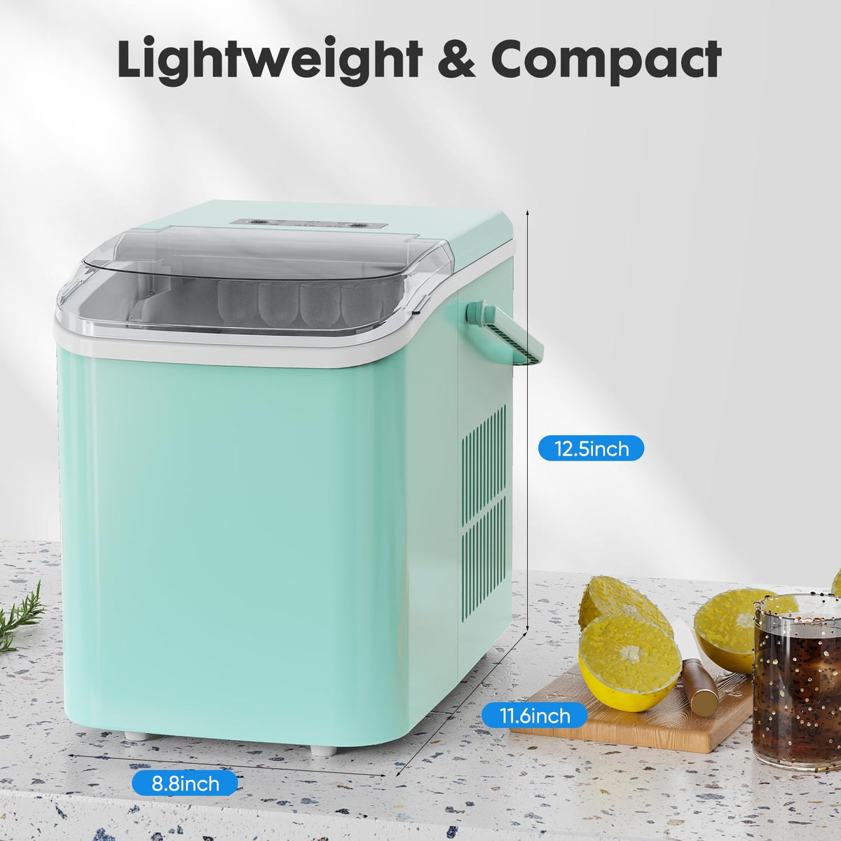 Countertop Ice Maker Machine with Handle, Self-Cleaning, 2 Sizes Bullet Ice, Black U445108