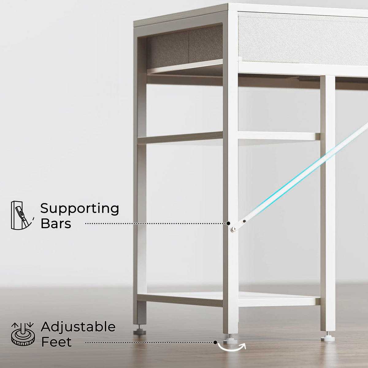 White 6 Drawer Computer Desk with Shelves D54863