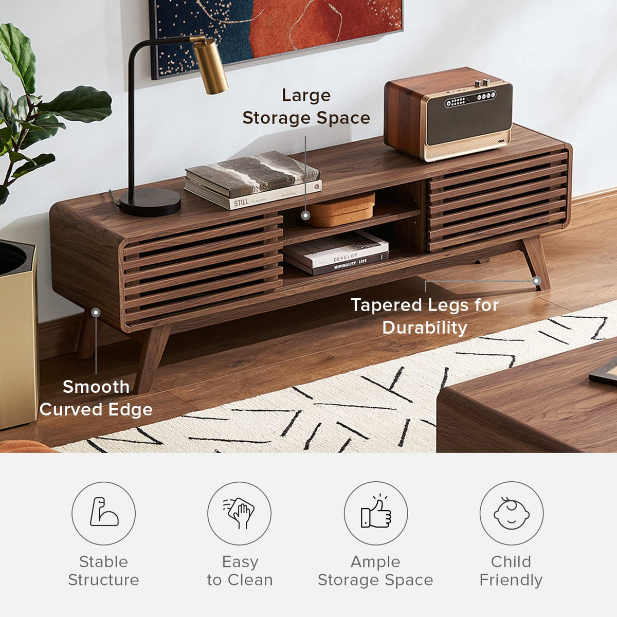Walnut 59 inch TV Stand with Storage E672