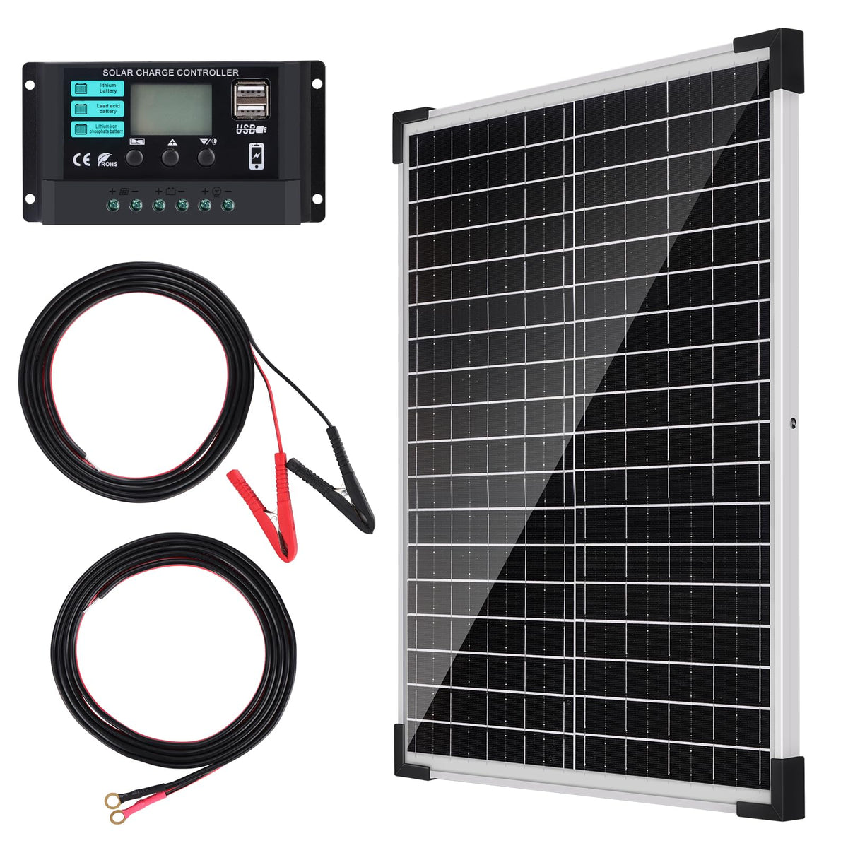25W 12V Monocrystalline Solar Panel Kit with 10A Charge Controller L754784