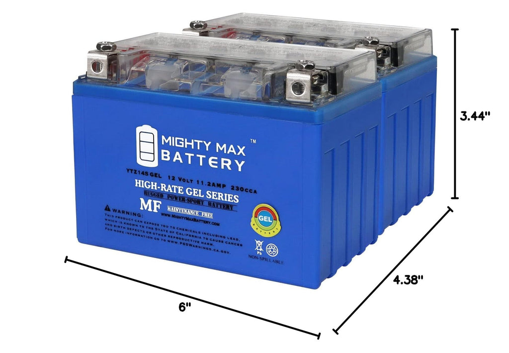 12 Volt 11.2 AH GEL Type 230 CCA Rechargeable Maintenance Free SLA AGM Motorcycle Battery Pack of 2 N912131