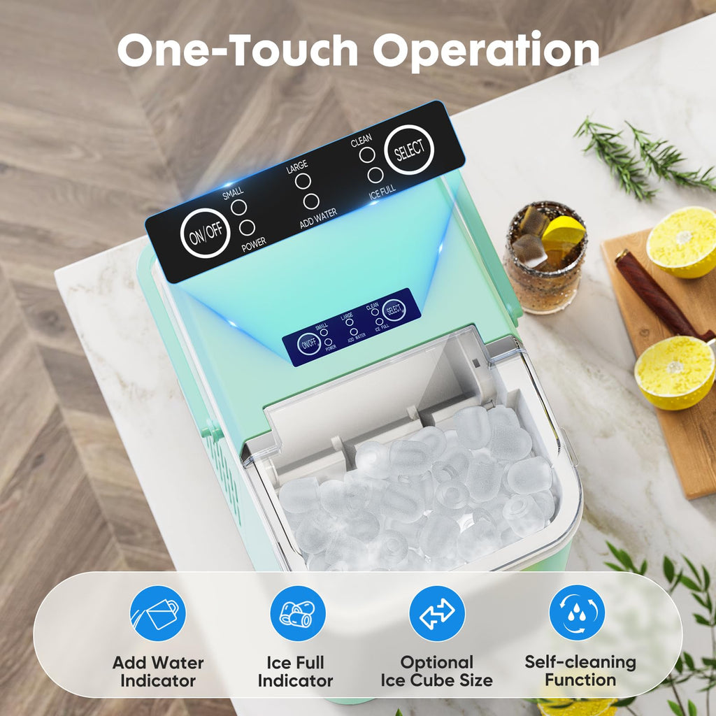 Countertop Ice Maker Machine with Handle, Self-Cleaning, 2 Sizes Bullet Ice, Black U445108
