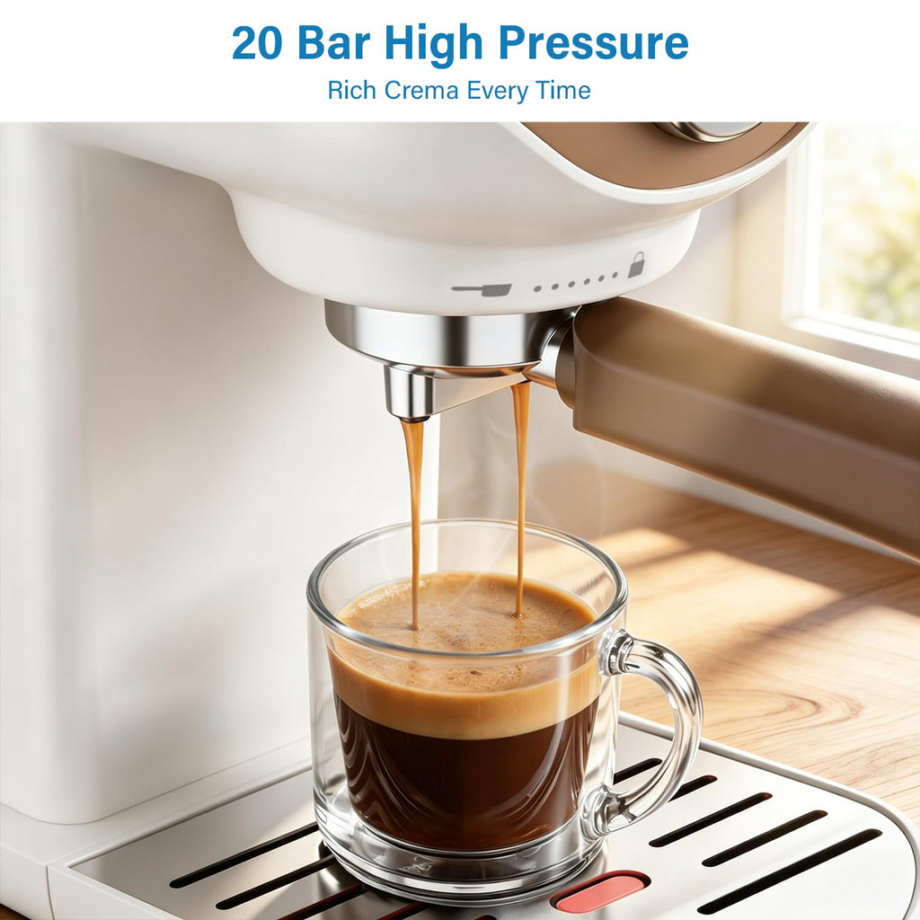 White Compact Espresso Machine with Milk Frother A61564