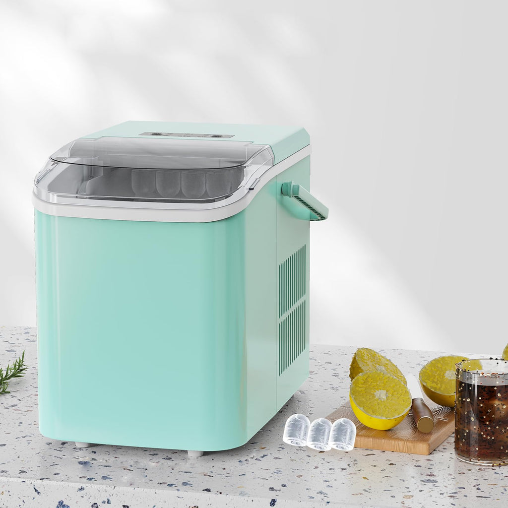 Countertop Ice Maker Machine with Handle, Self-Cleaning, 2 Sizes Bullet Ice, Black U445108