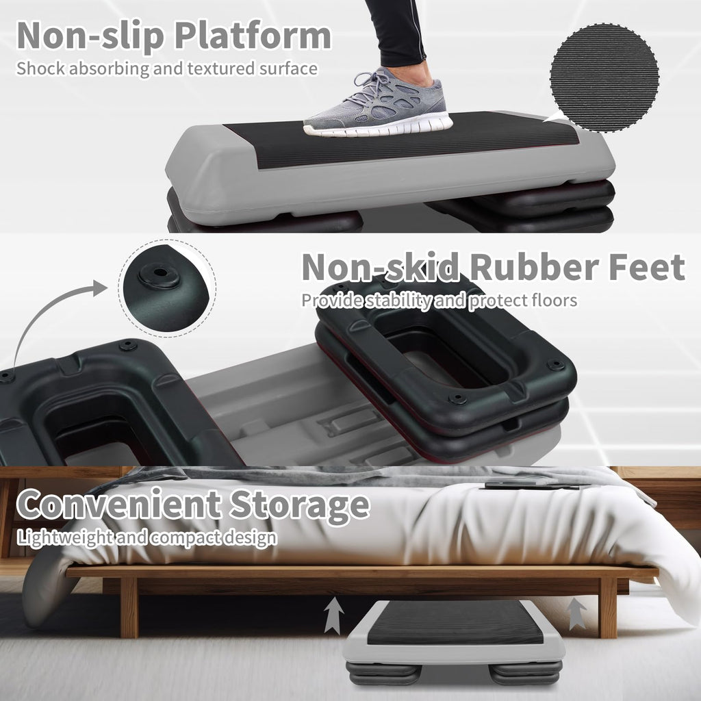 Adjustable Aerobic Stepper with 4 Risers T443894