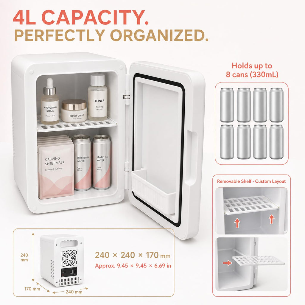 4 Liter Mini Skincare Fridge with Dimmable LED Mirror N63384