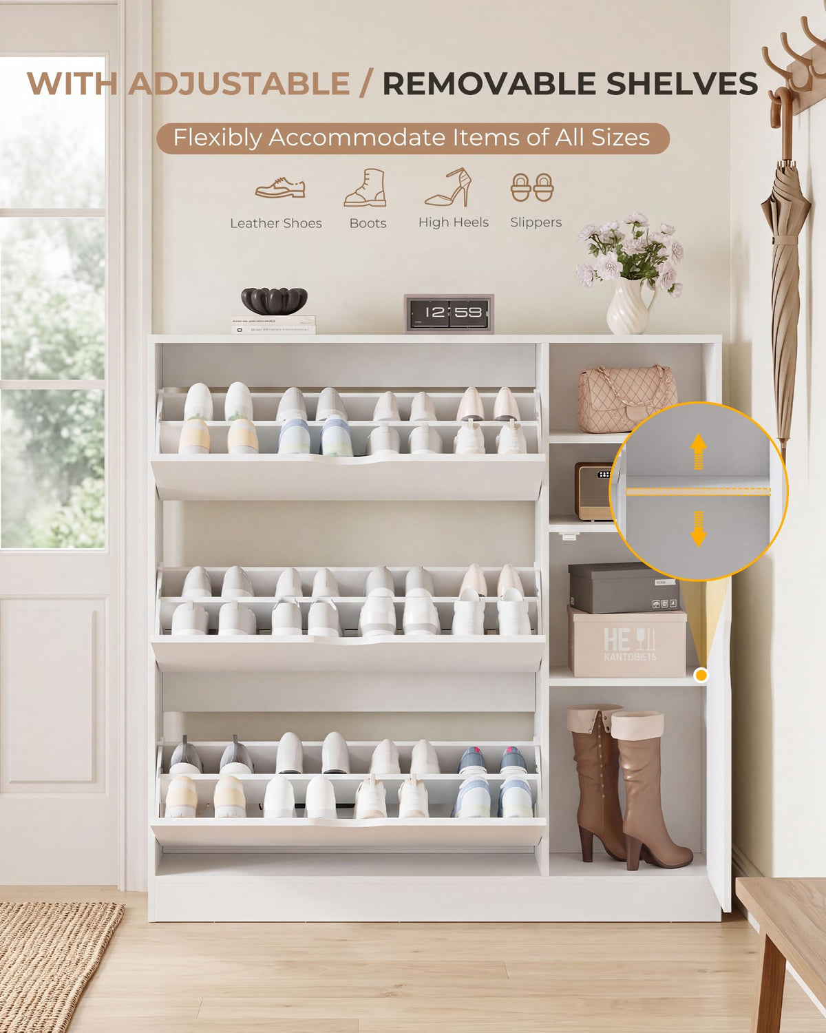 Narrow Shoe Storage Cabinet with 3 Flip Drawers K84682