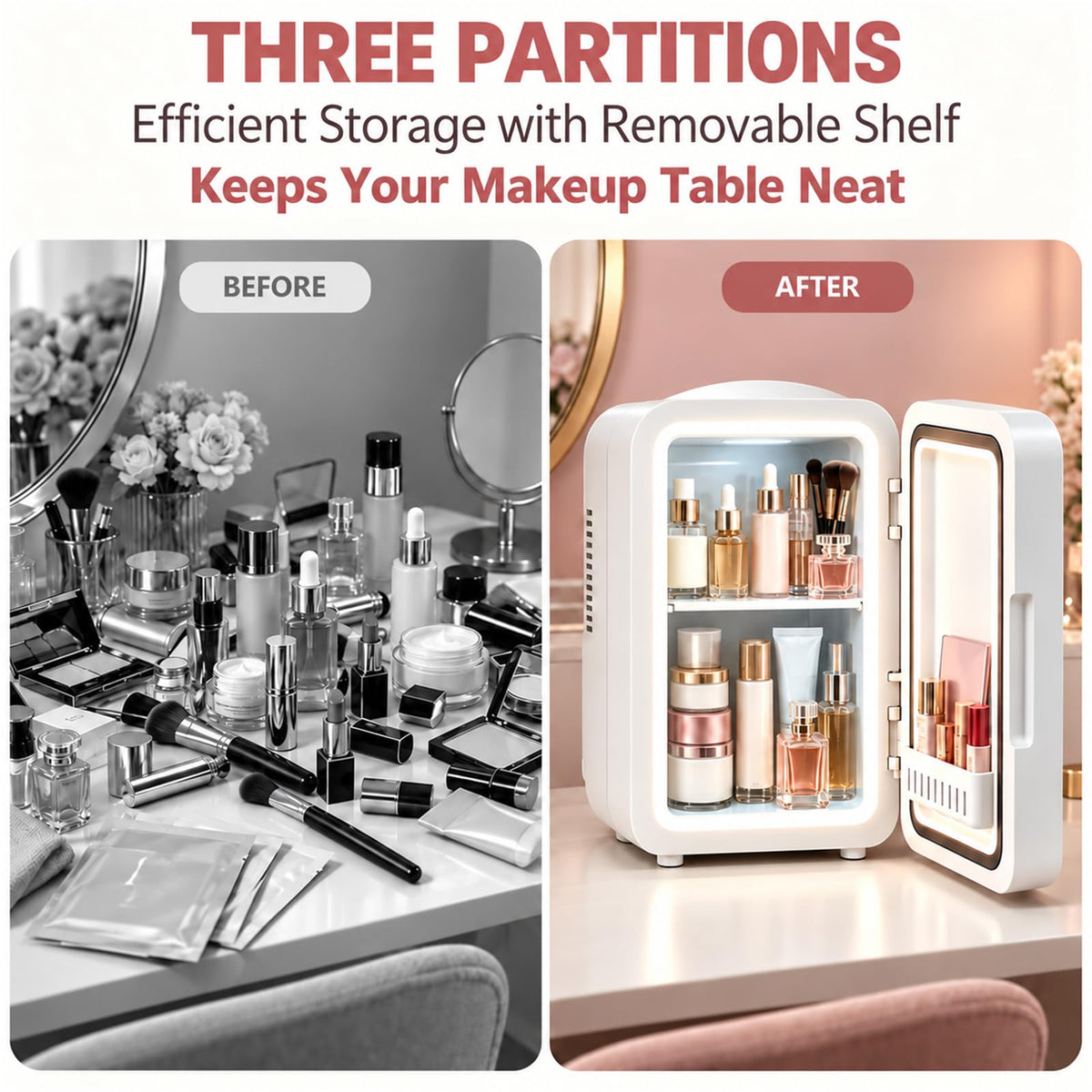 4 Liter Mini Skincare Fridge with Dimmable LED Mirror N63384