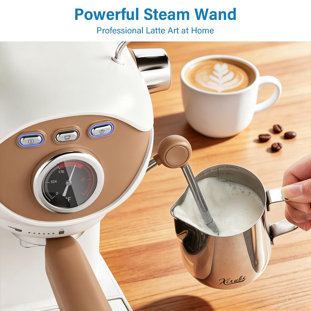 White Compact Espresso Machine with Milk Frother A61564