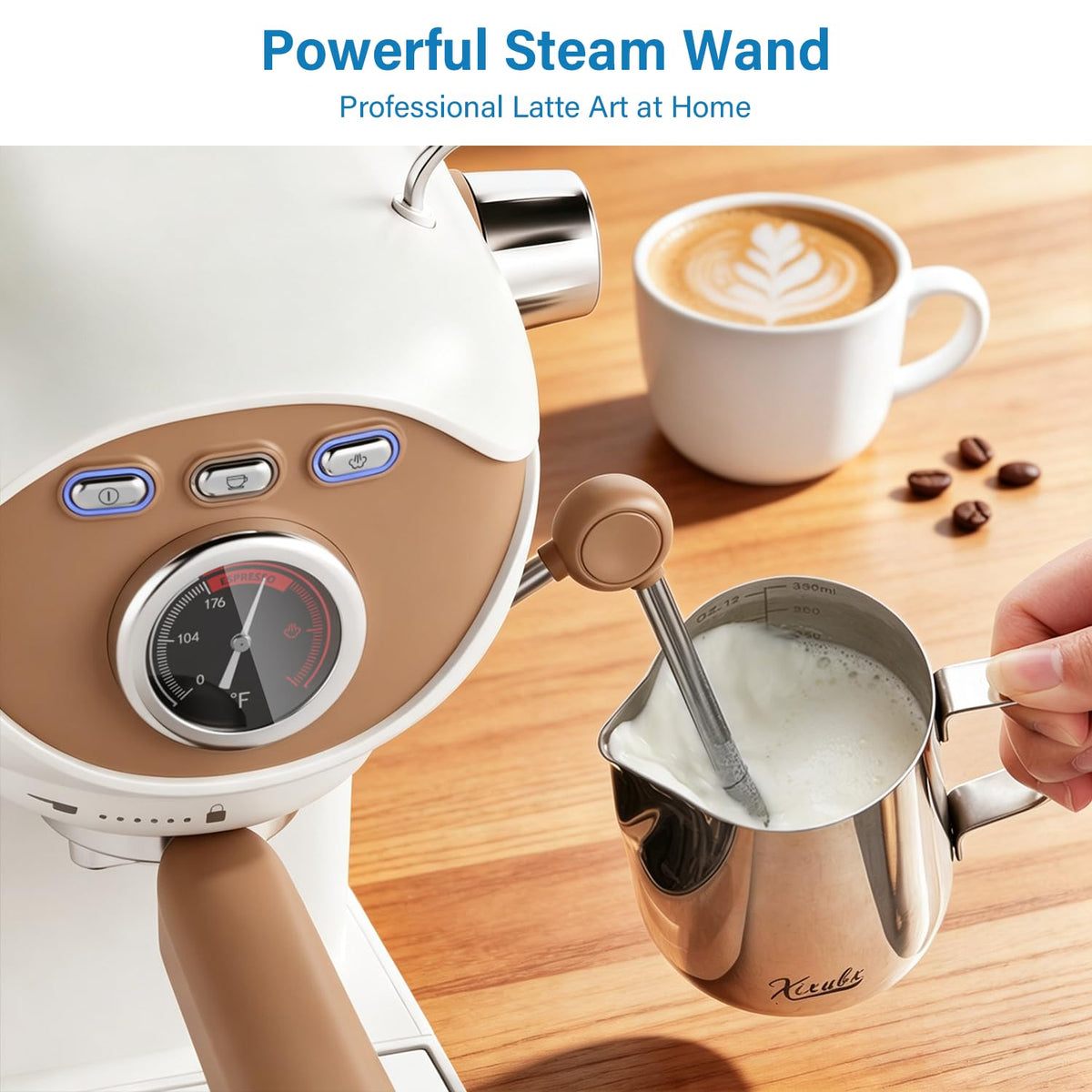 White Compact Espresso Machine with Milk Frother A61564