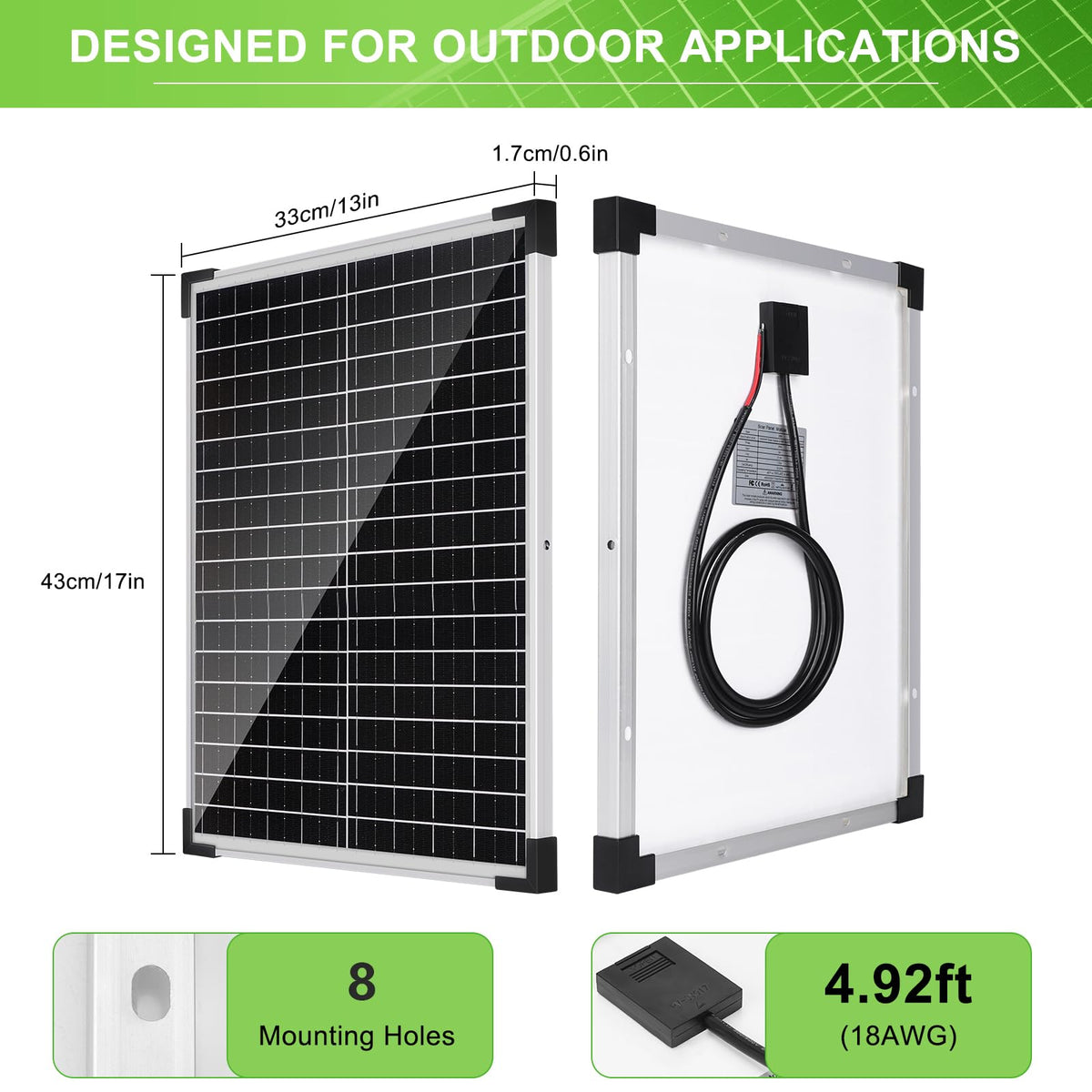 25W 12V Monocrystalline Solar Panel Kit with 10A Charge Controller L754784