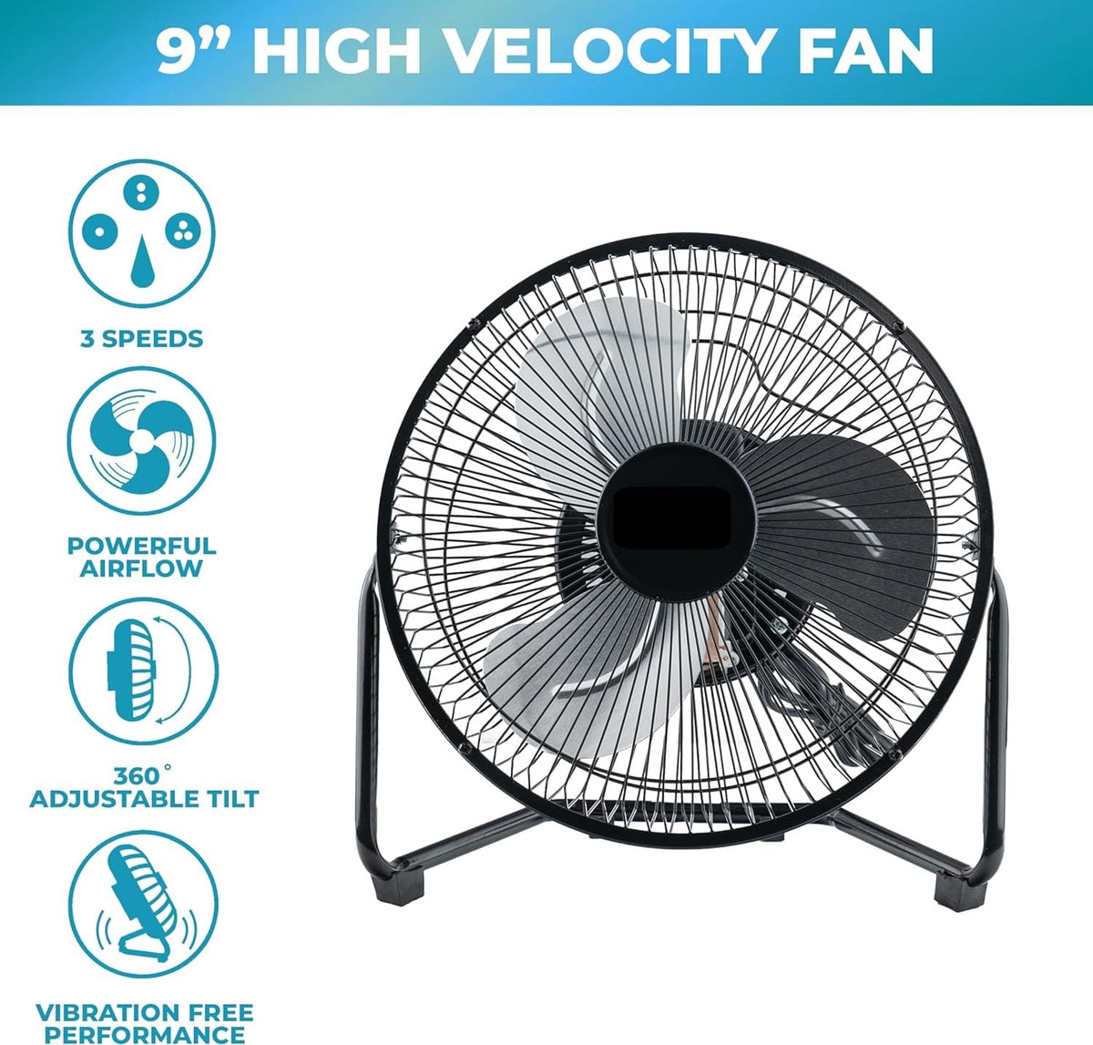 9" 3 Speed Electric Metal Floor Fan with Carry Handle H301866