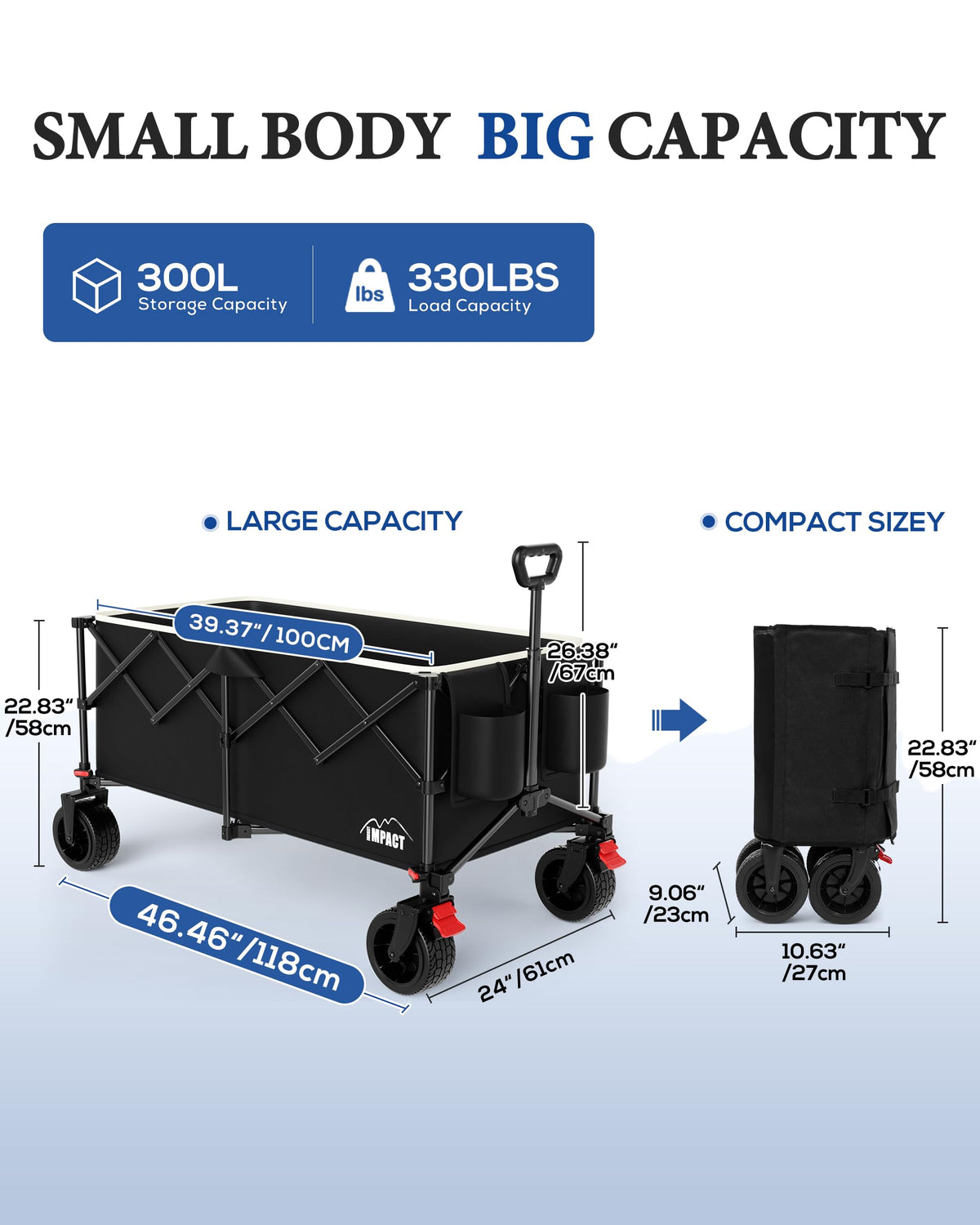 46" Collapsible Wagon Cart 300L Capacity Q3298