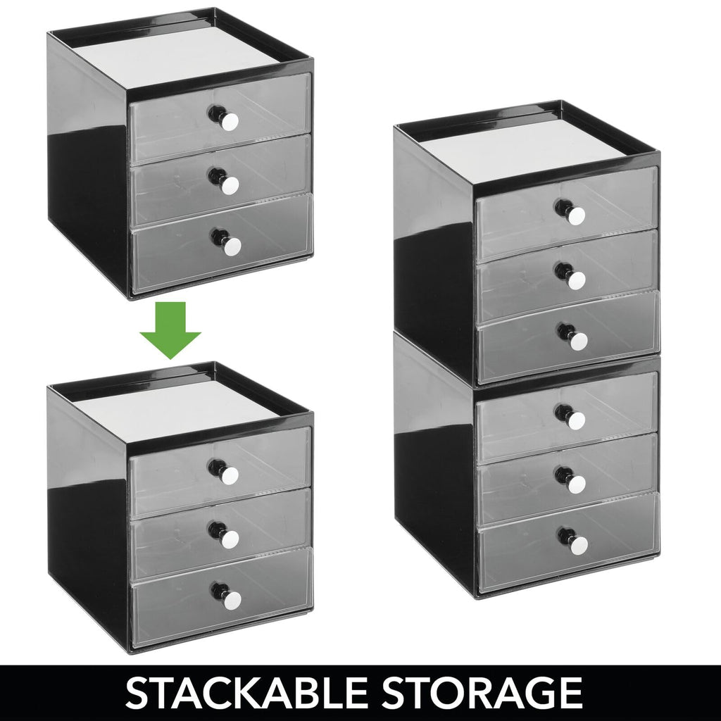 Makeup Organizer Storage Cube with 3 Drawers Black/Clear T878