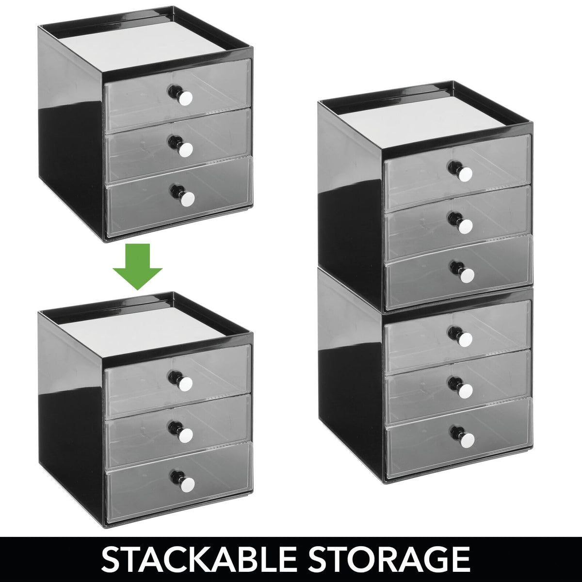Makeup Organizer Storage Cube with 3 Drawers Black/Clear T878