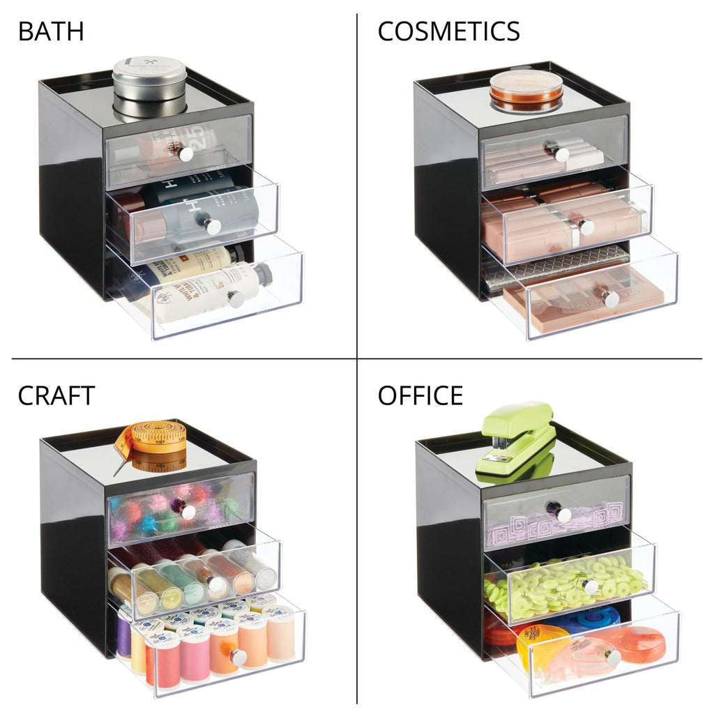 Makeup Organizer Storage Cube with 3 Drawers Black/Clear T878