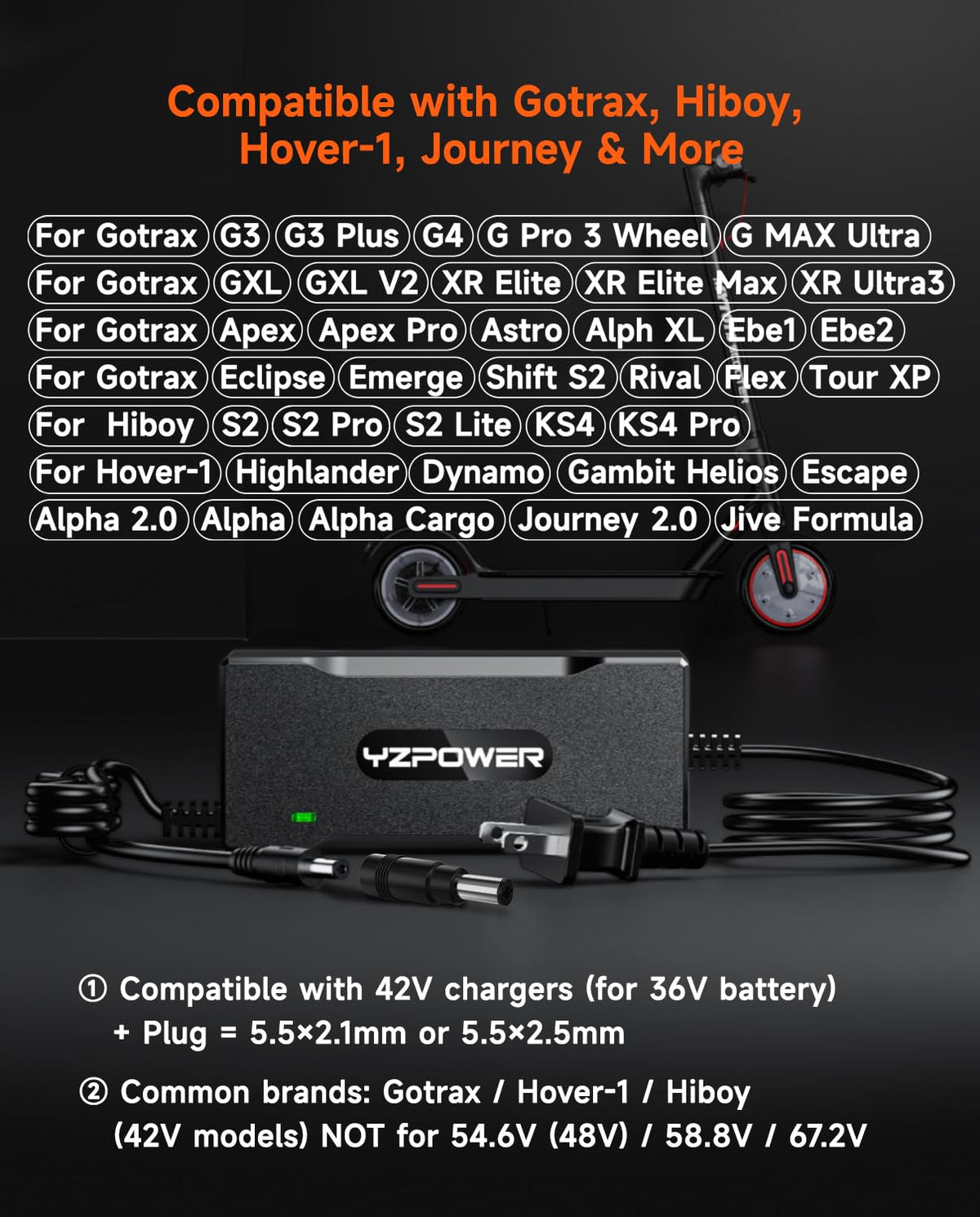 42V 2A Electric Scooter Charger T405