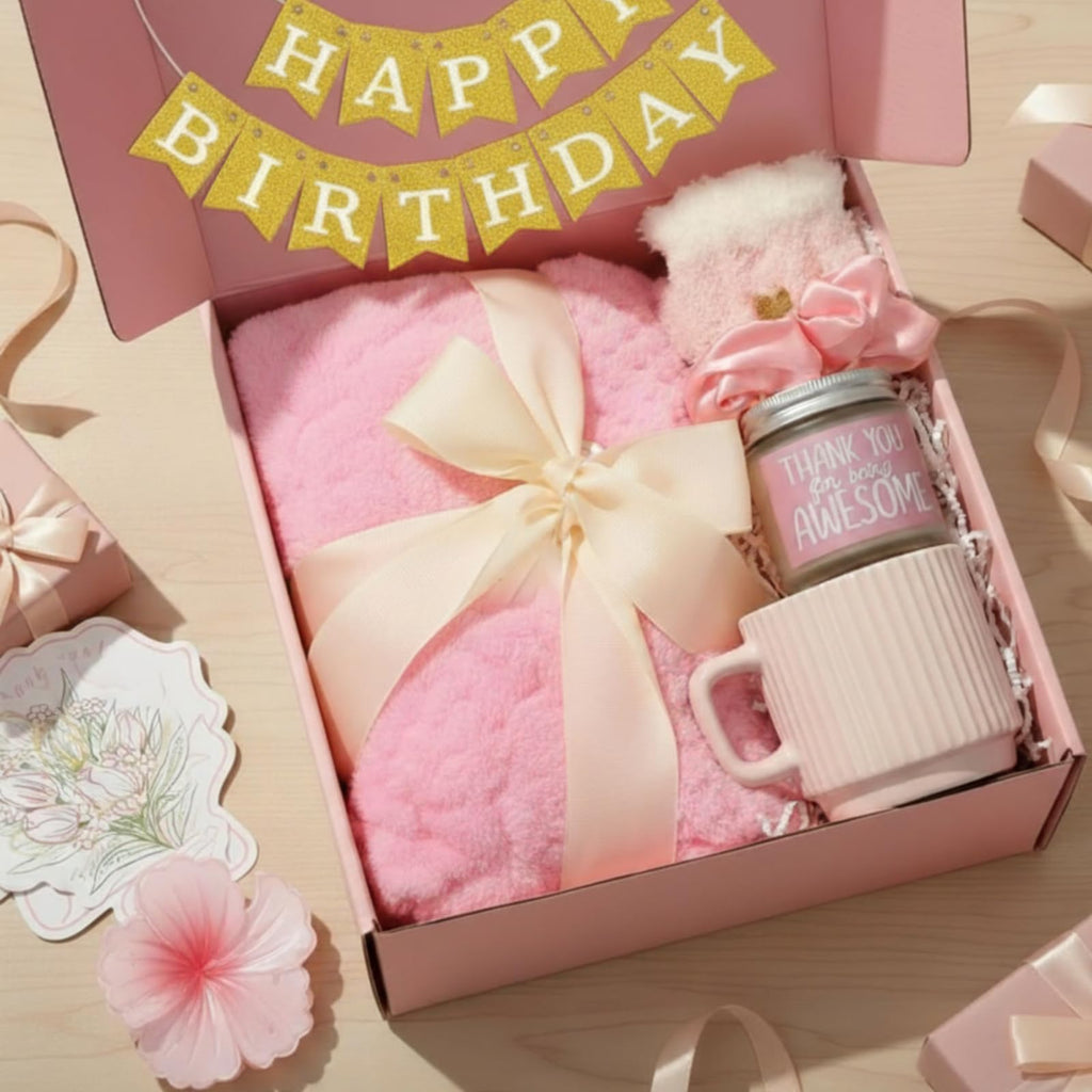 Birthday Gift Basket for Women, Spa Relaxation Set, Pink F82104