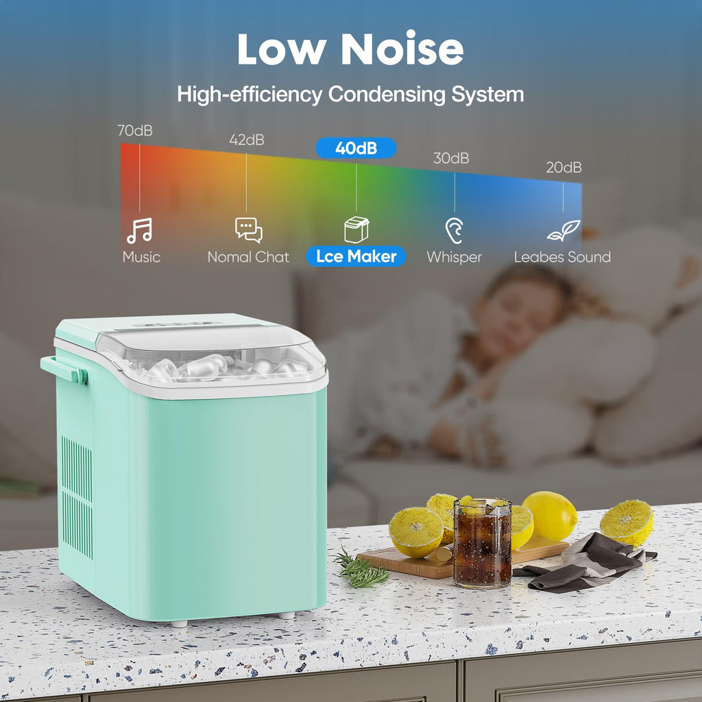 Countertop Ice Maker Machine with Handle, Self-Cleaning, 2 Sizes Bullet Ice, Black U445108