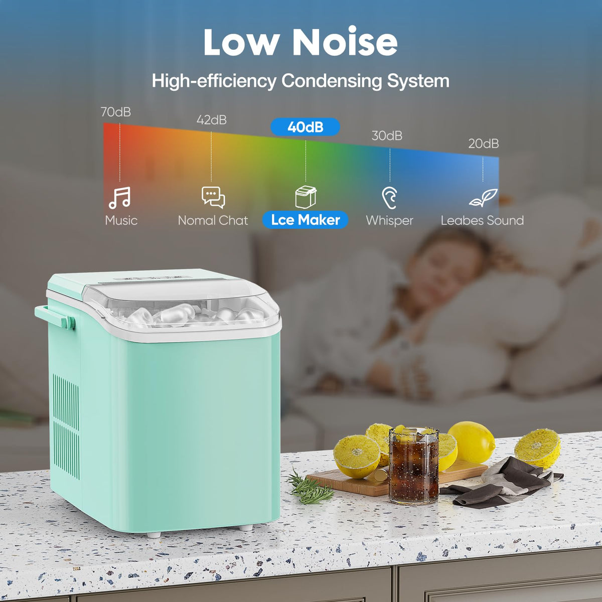 Countertop Ice Maker Machine with Handle, Self-Cleaning, 2 Sizes Bullet Ice, Black U445108