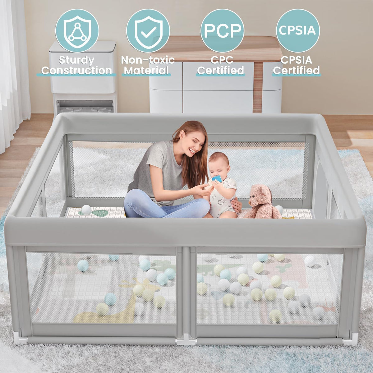 Baby Playpen with Mat, 50x50 Inch W6719