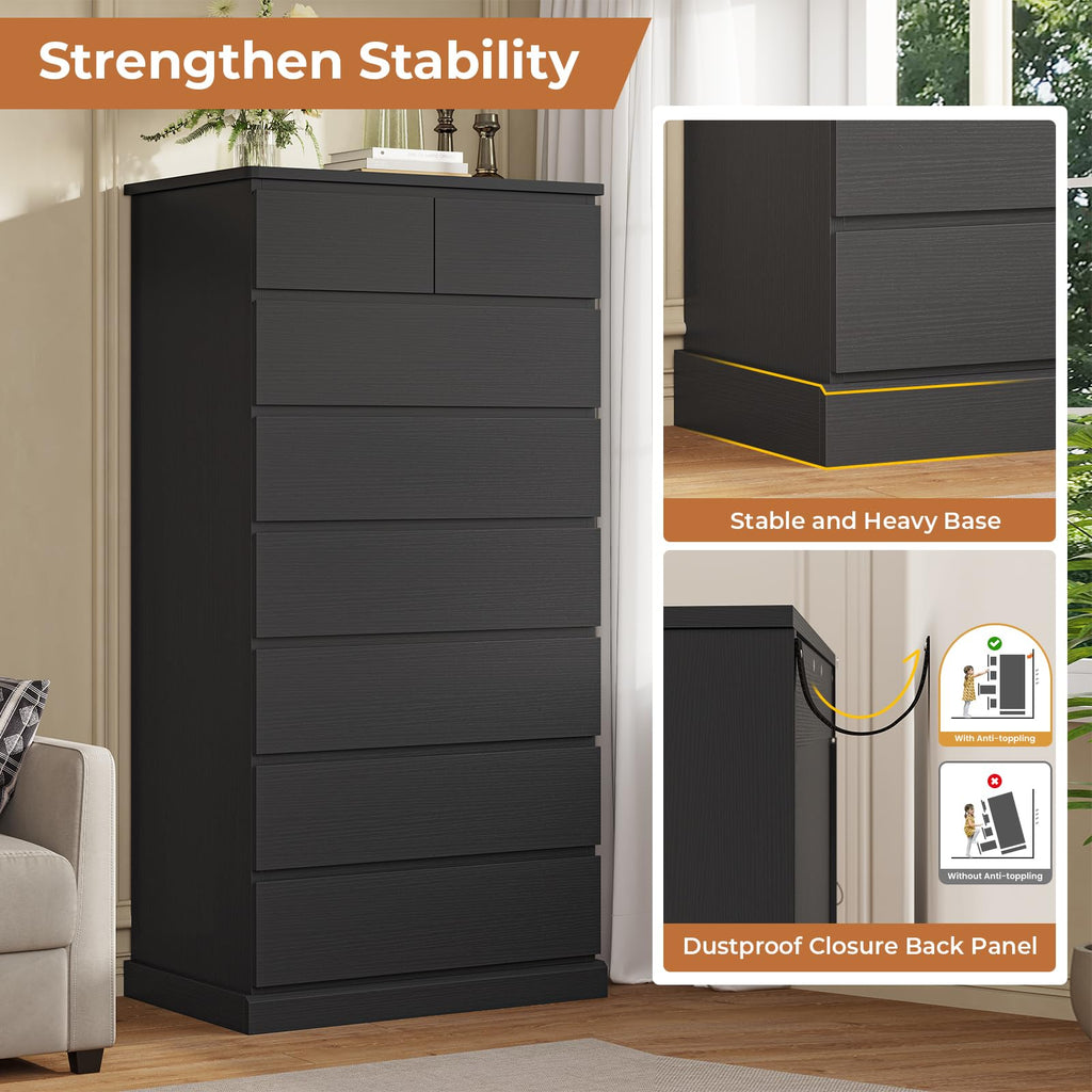 Black 8 Drawer Wood Dresser D6691