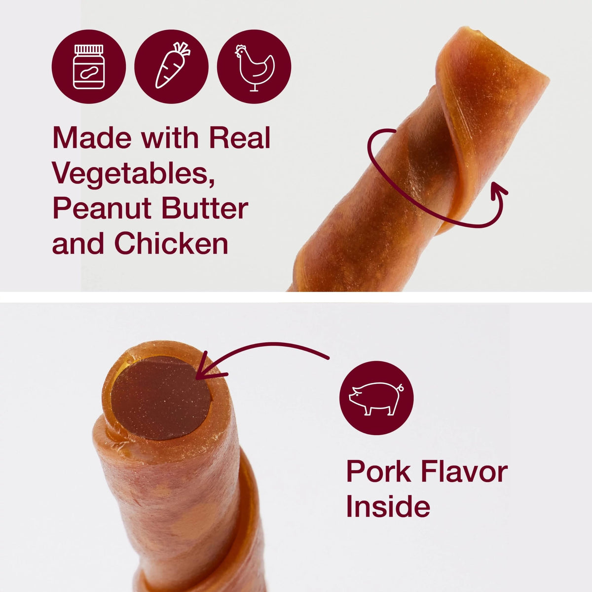 Peanut Butter Pork Flavor Rawhide-Free Dog Chews 6 Twistz C7760
