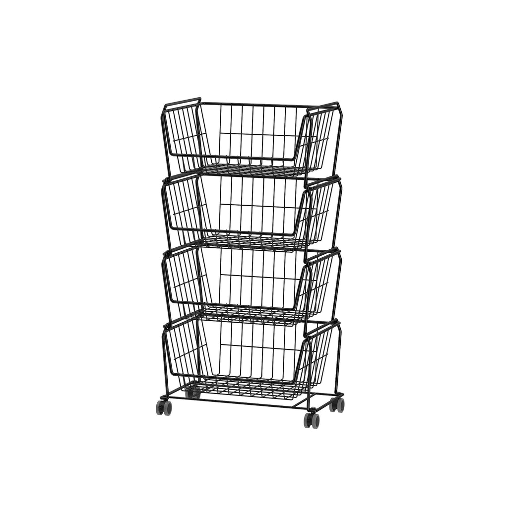 4-Tier Stackable Wire Storage Baskets with Wheels D89600