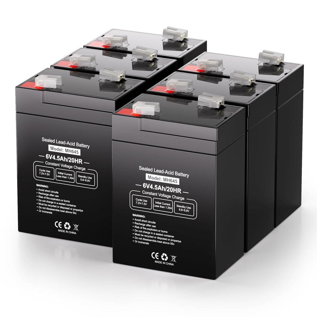 6V 4.5Ah Rechargeable SLA AGM Battery, 6 Pack W390