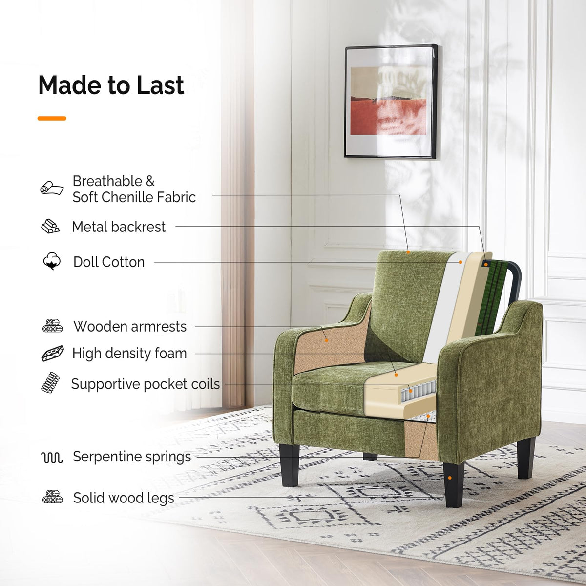 Olive Green Chenille Accent Chairs Set of 2 X384240