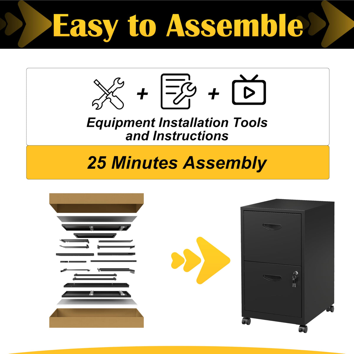 2 Drawer Black Metal File Cabinet with Lock C258
