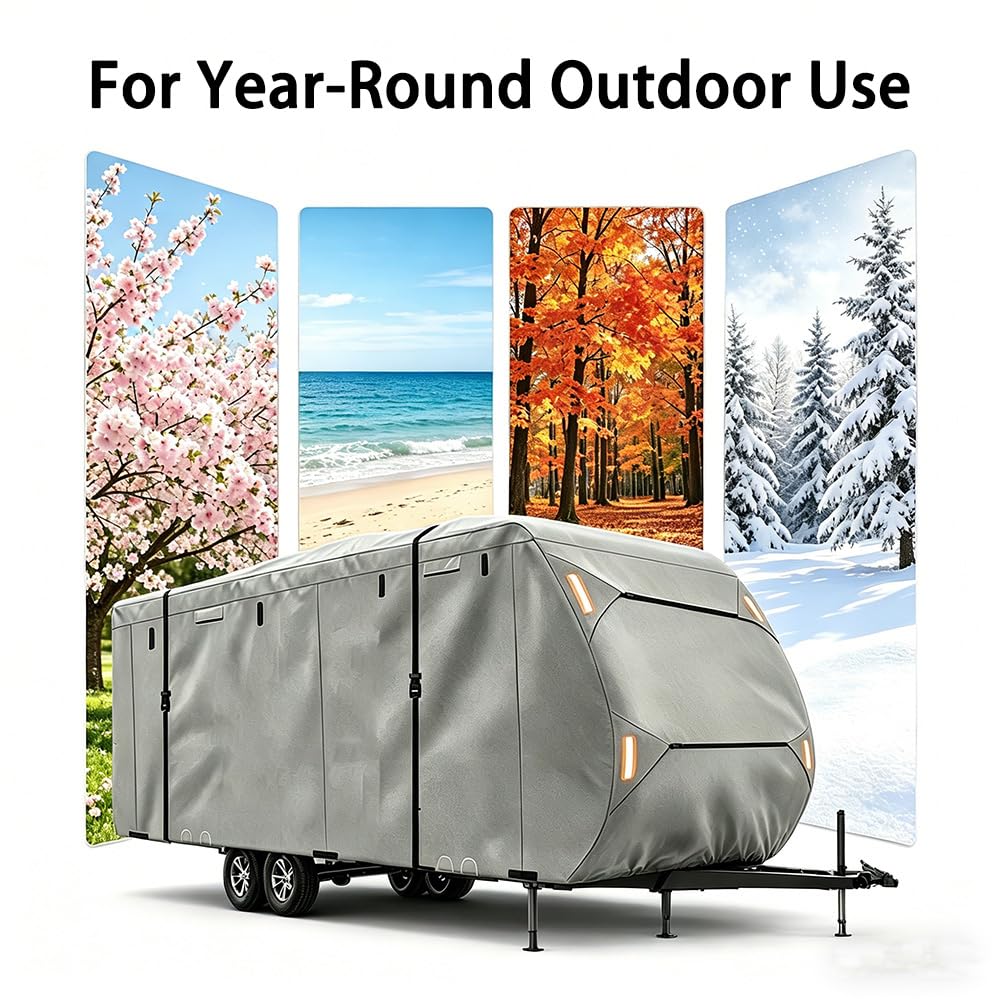420D Waterproof Travel Trailer Cover with Adjustable Straps I7694