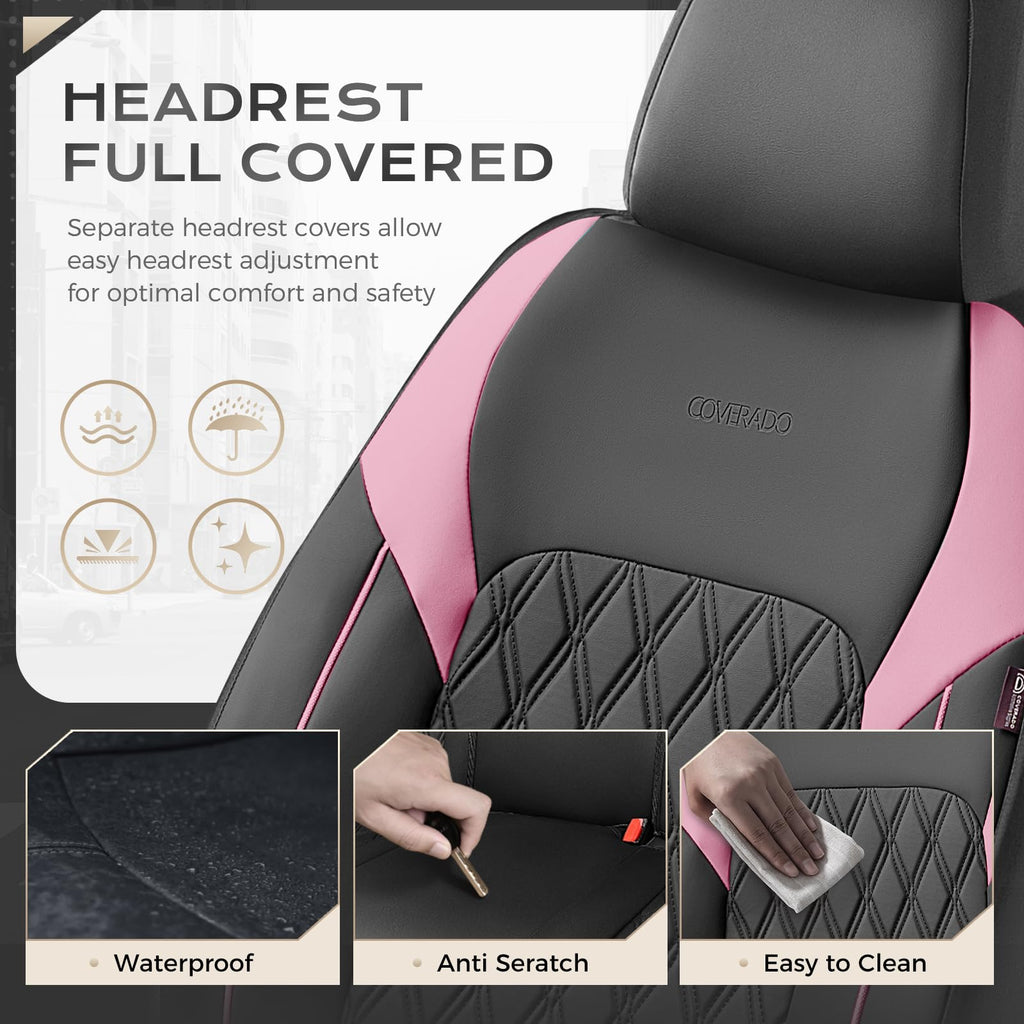 Black Pink Faux Leather Car Seat Covers Full Set M37495