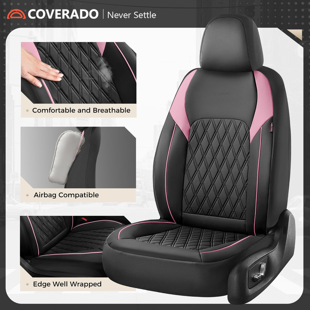 Black Pink Faux Leather Car Seat Covers Full Set M37495