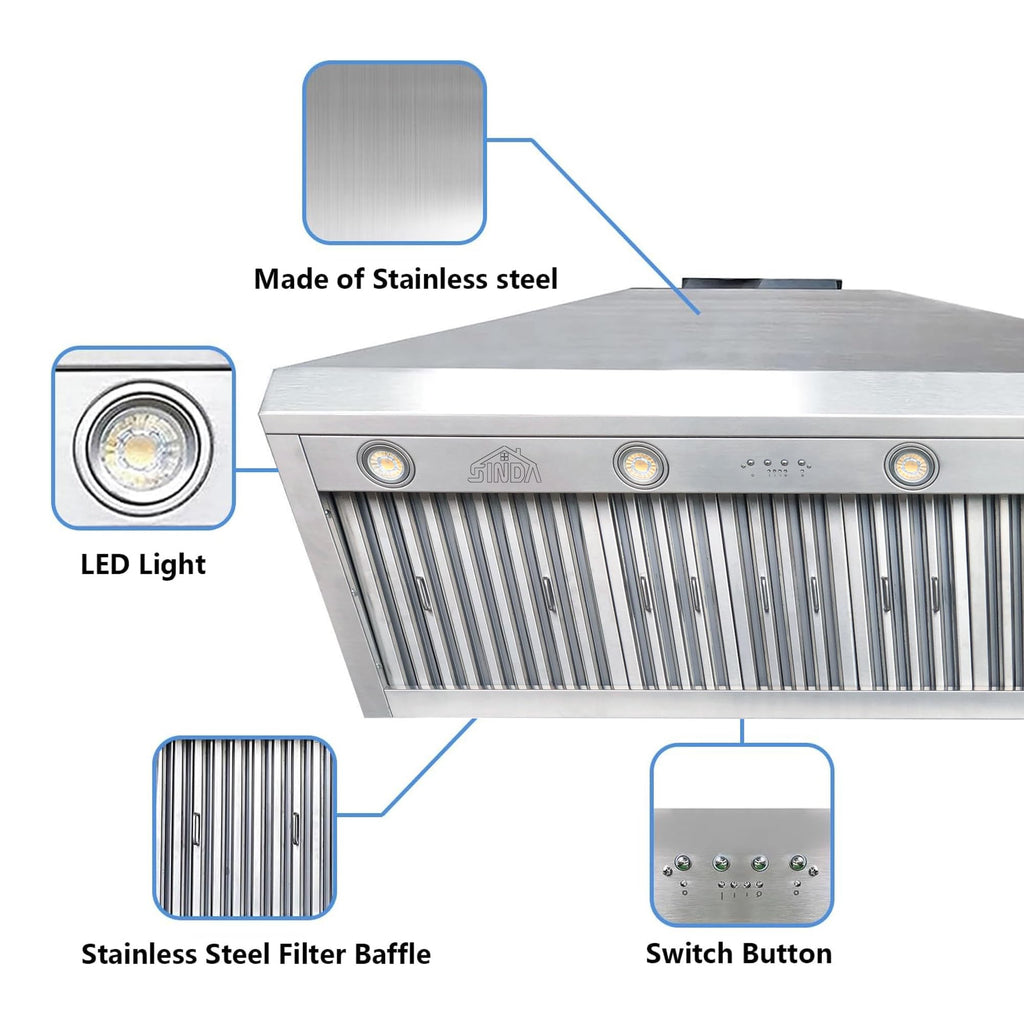 48 inch Stainless Steel Built-in Range Hood with Liner and Baffle Filter N766
