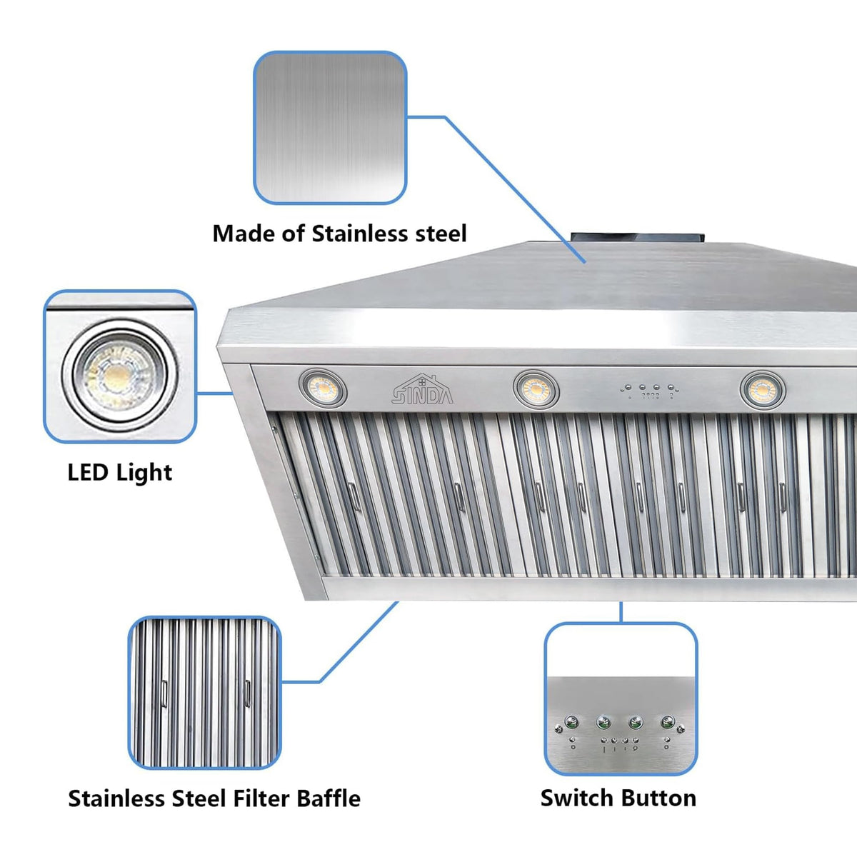 48 inch Stainless Steel Built-in Range Hood with Liner and Baffle Filter N766