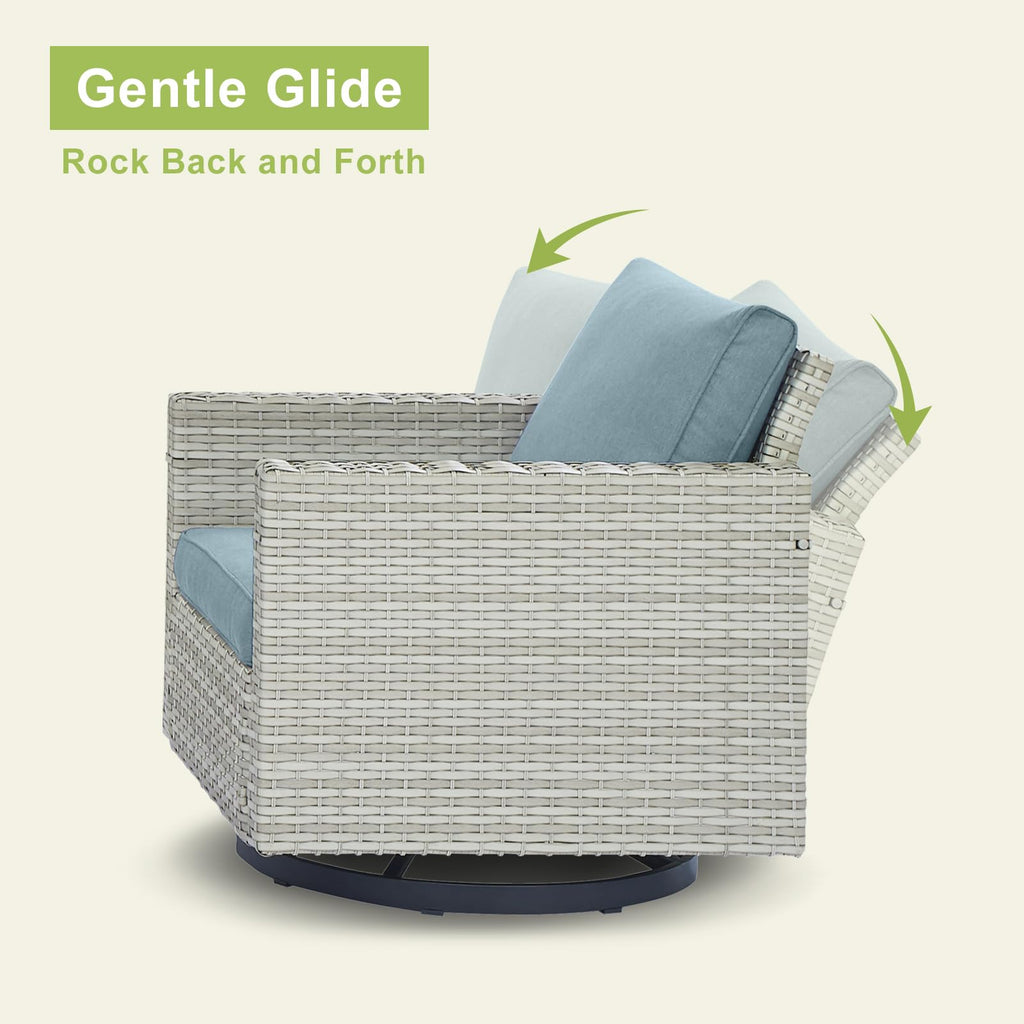 7 Piece Wicker Patio Conversation Set with Swivel Rocker Chairs and Ottoman K3197