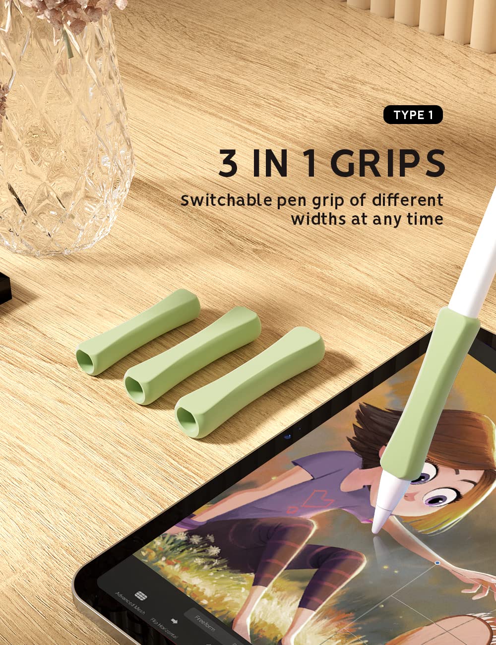 Bamboo Tablet Stand with 5 Pack Pencil Grips Q6414