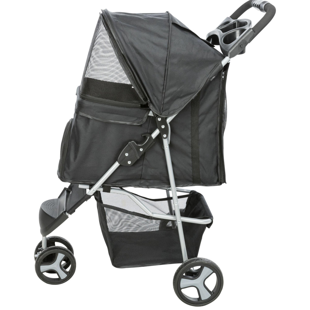 Foldable Pet Stroller with Weather Cover, Storage Basket, Cup Holder, Black V161