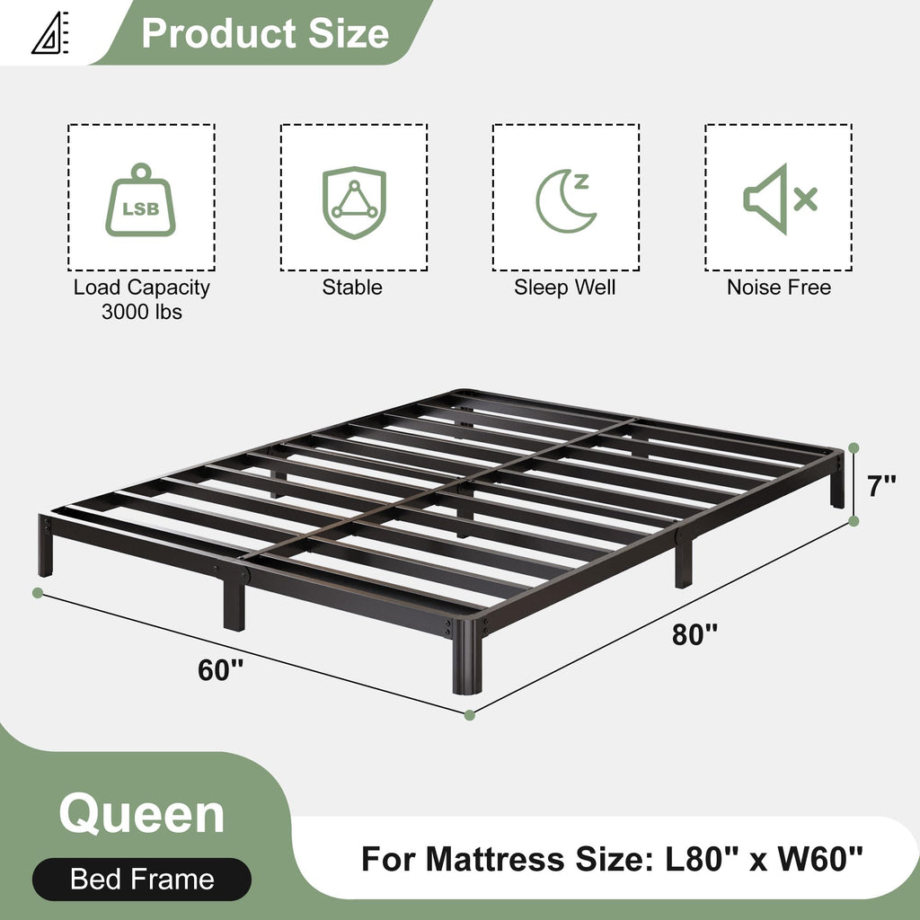 Black 7 Inch Queen Metal Platform Bed Frame Y962689
