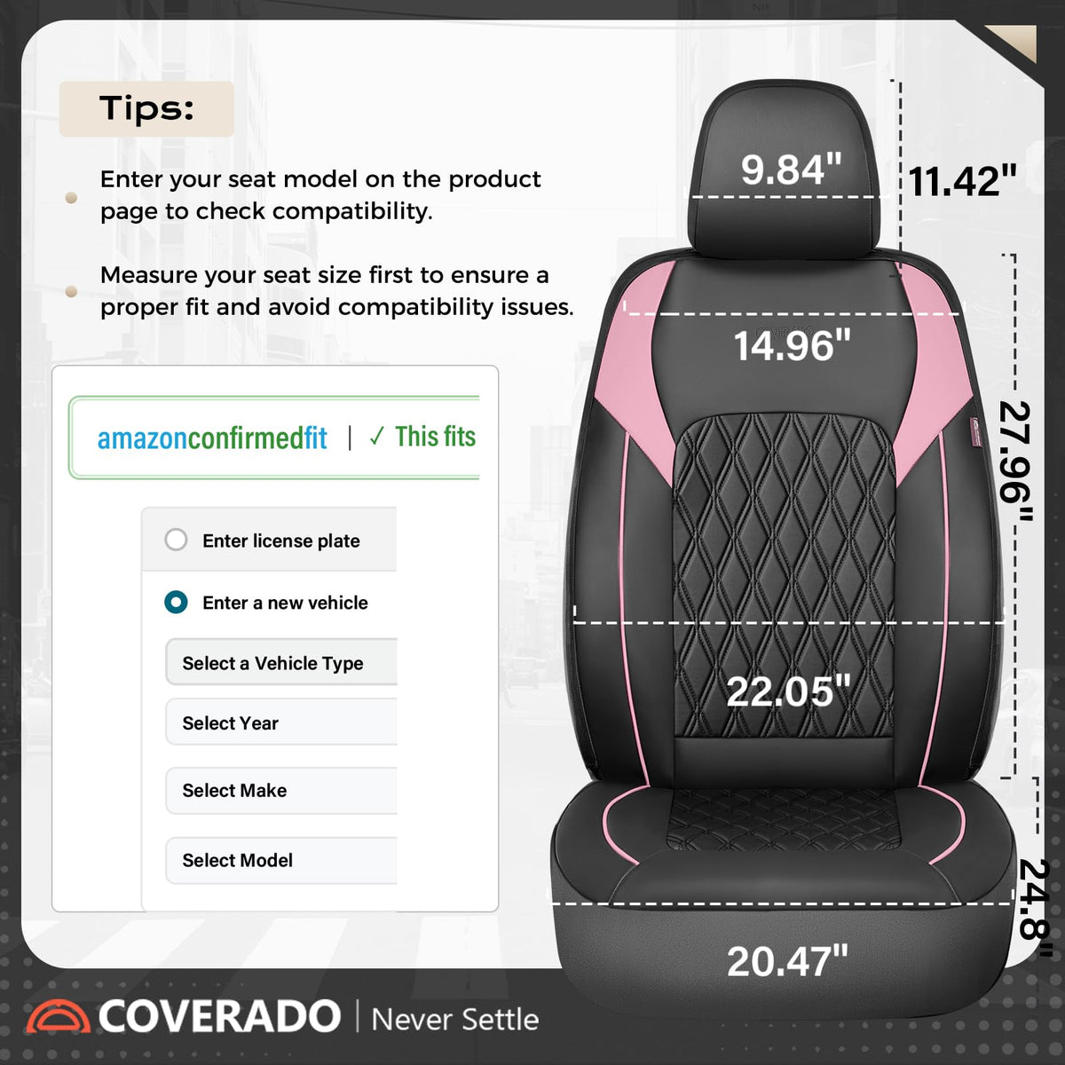 Black Pink Faux Leather Car Seat Covers Full Set M37495