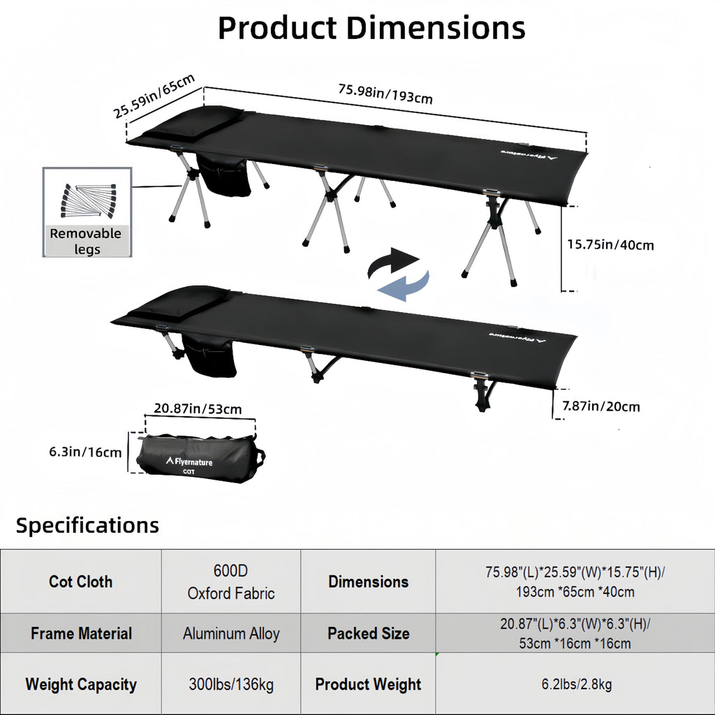 Lightweight Foldable Camping Cot 300 lbs Capacity P19355