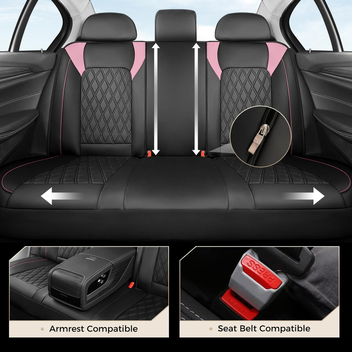 Black Pink Faux Leather Car Seat Covers Full Set M37495