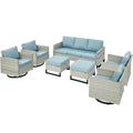 7 Piece Wicker Patio Conversation Set with Swivel Rocker Chairs and Ottoman K3197