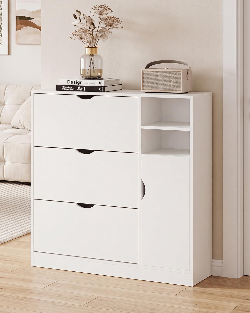 Narrow Shoe Storage Cabinet with 3 Flip Drawers K84682