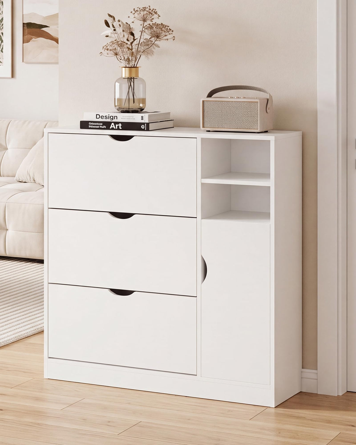 Narrow Shoe Storage Cabinet with 3 Flip Drawers K84682