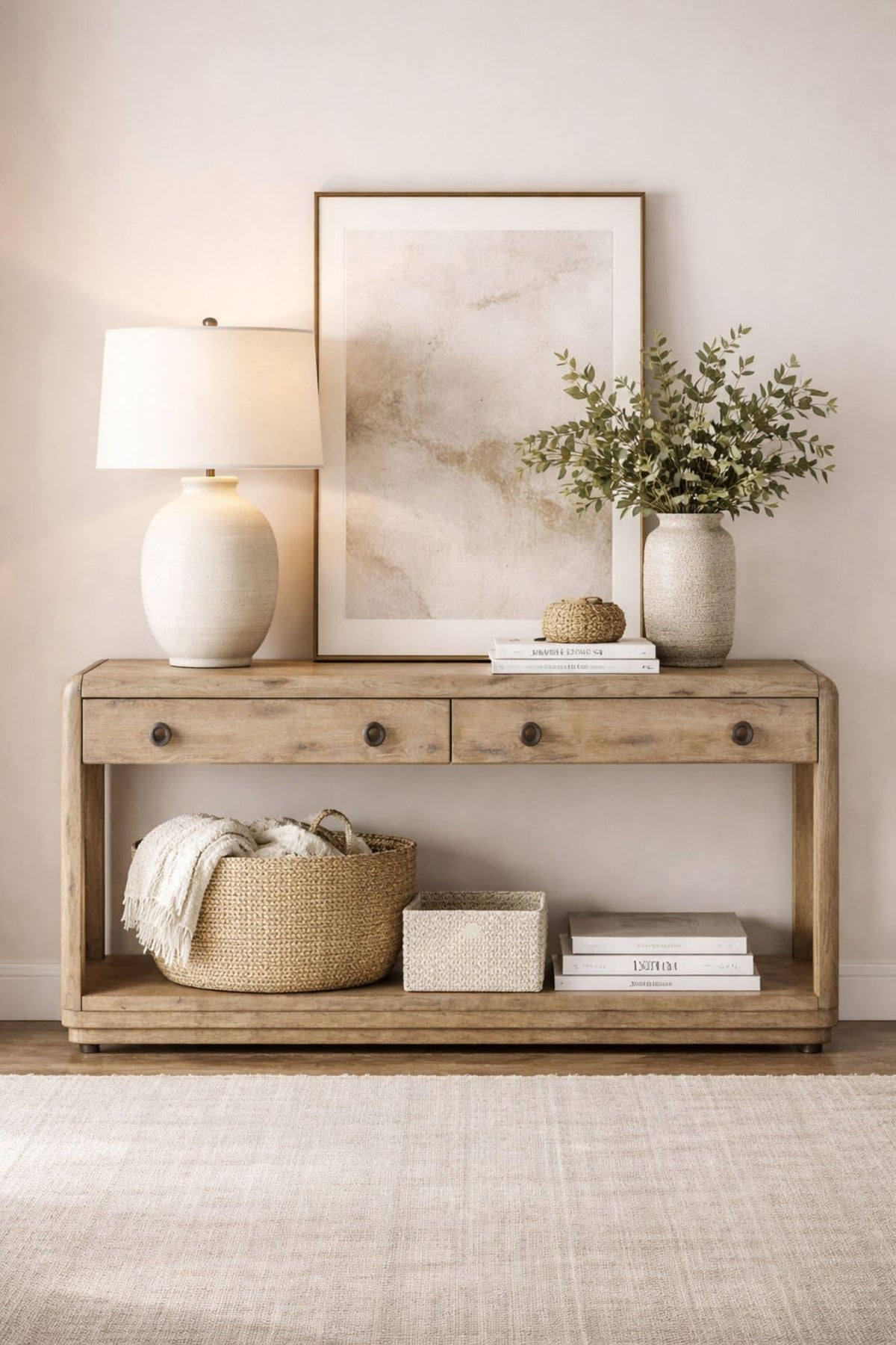 Oak Console Table with Drawers and Storage J4448