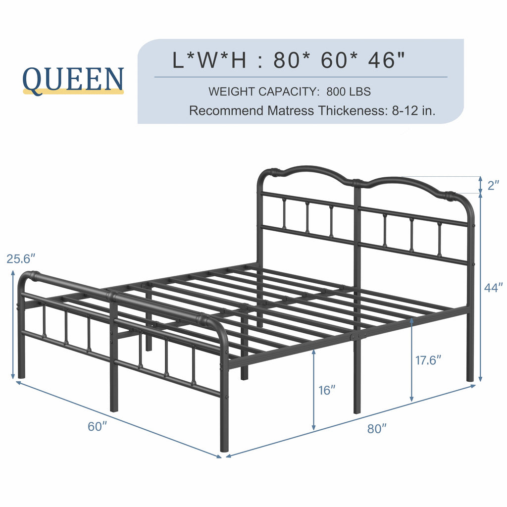 Queen Size 18 Inches Metal Bed Frame with Headboard V517085