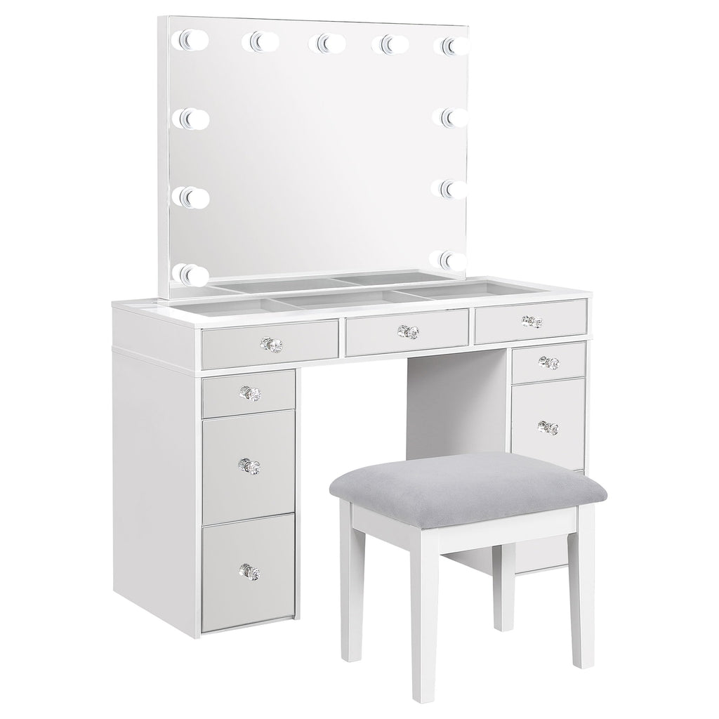 White Velvet 9-Drawer Vanity Table Set E2035