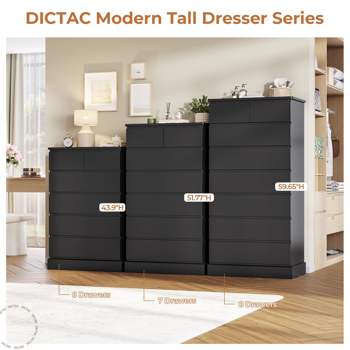 Black 8 Drawer Wood Dresser D6691